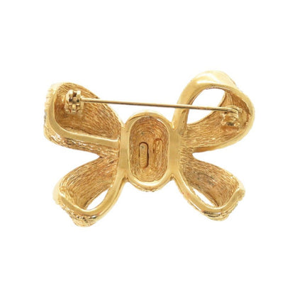 Dior Ribbon Metal Line Stone Gold Brooch — view 2