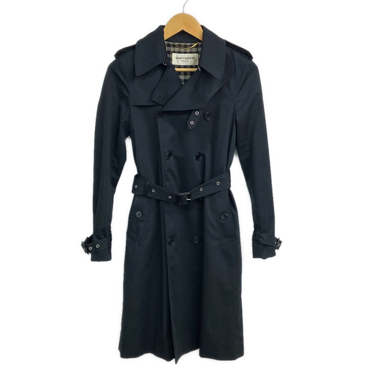 Saint Laurent Paris Trench Coat Black Long Sleeve Spring Autumn