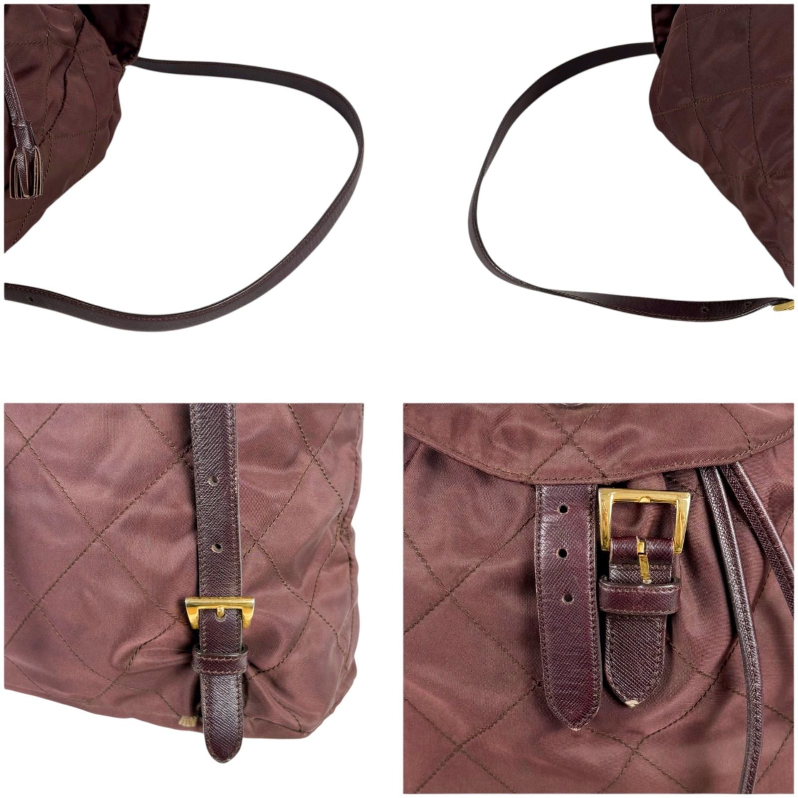 Prada Quilted Processing Tassel Charm Backpack Tessuto Nylon Wine Red — view 7