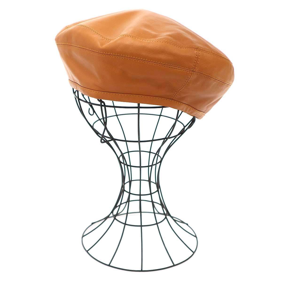 Hermes Leather Beret Camel Brown 58 Hat