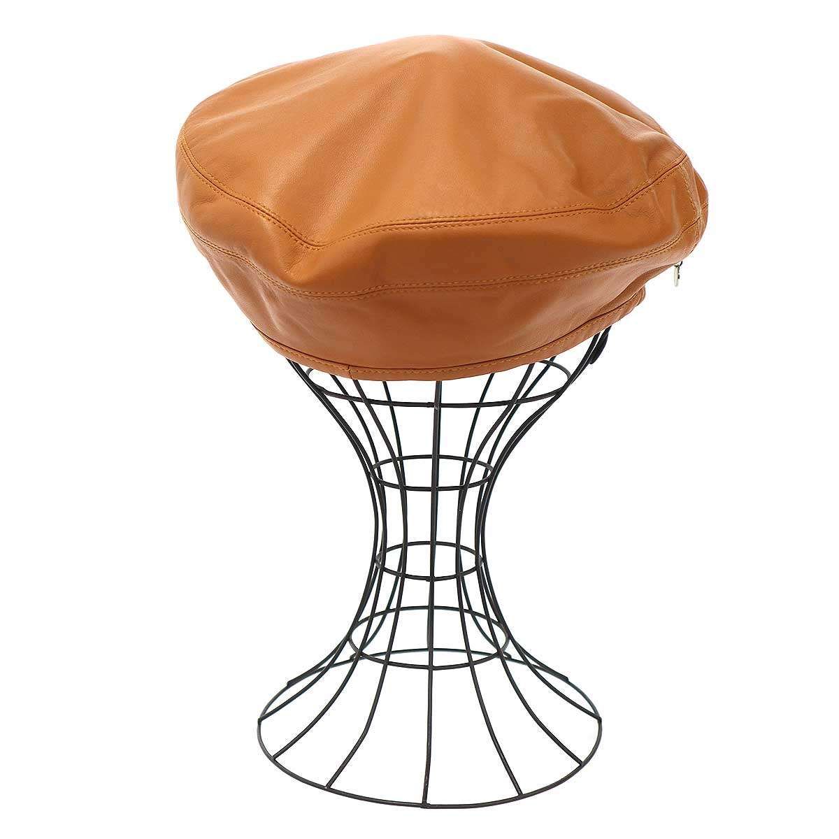 Hermes Leather Beret Camel Brown 58 Hat — view 4
