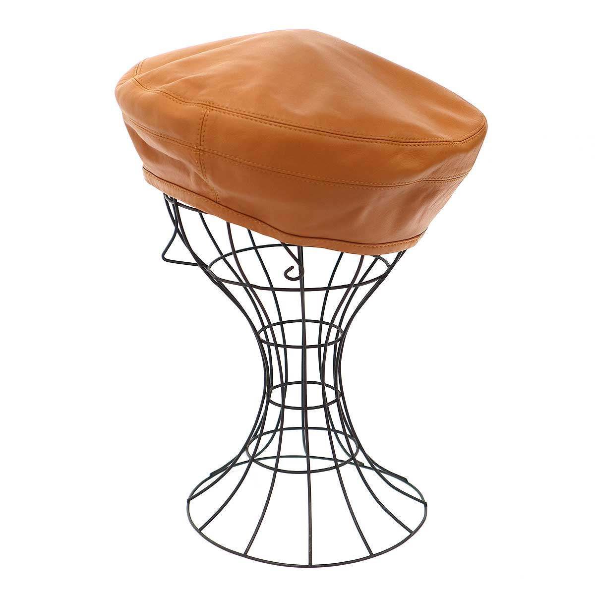Hermes Leather Beret Camel Brown 58 Hat — view 2
