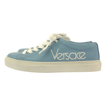 Versace Logo Embroidery Leather Low Cut Sneakers Blue — view 2