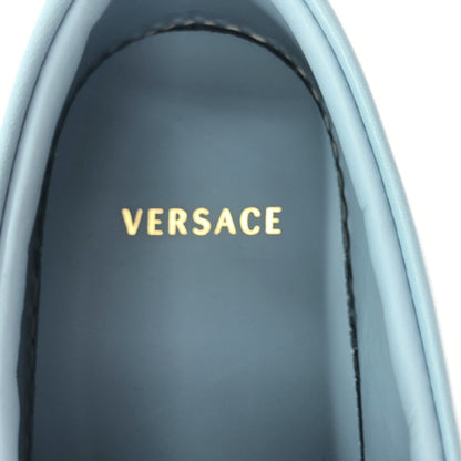 Versace Logo Embroidery Leather Low Cut Sneakers Blue — view 5