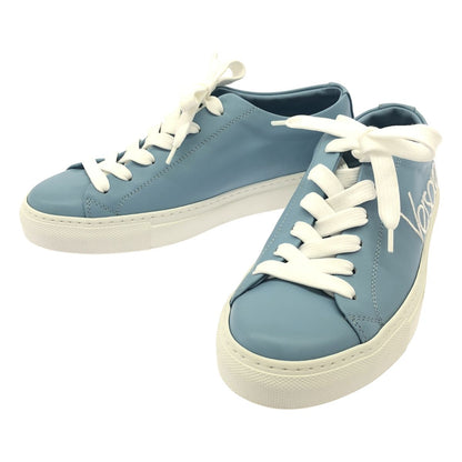 Versace Logo Embroidery Leather Low Cut Sneakers Blue