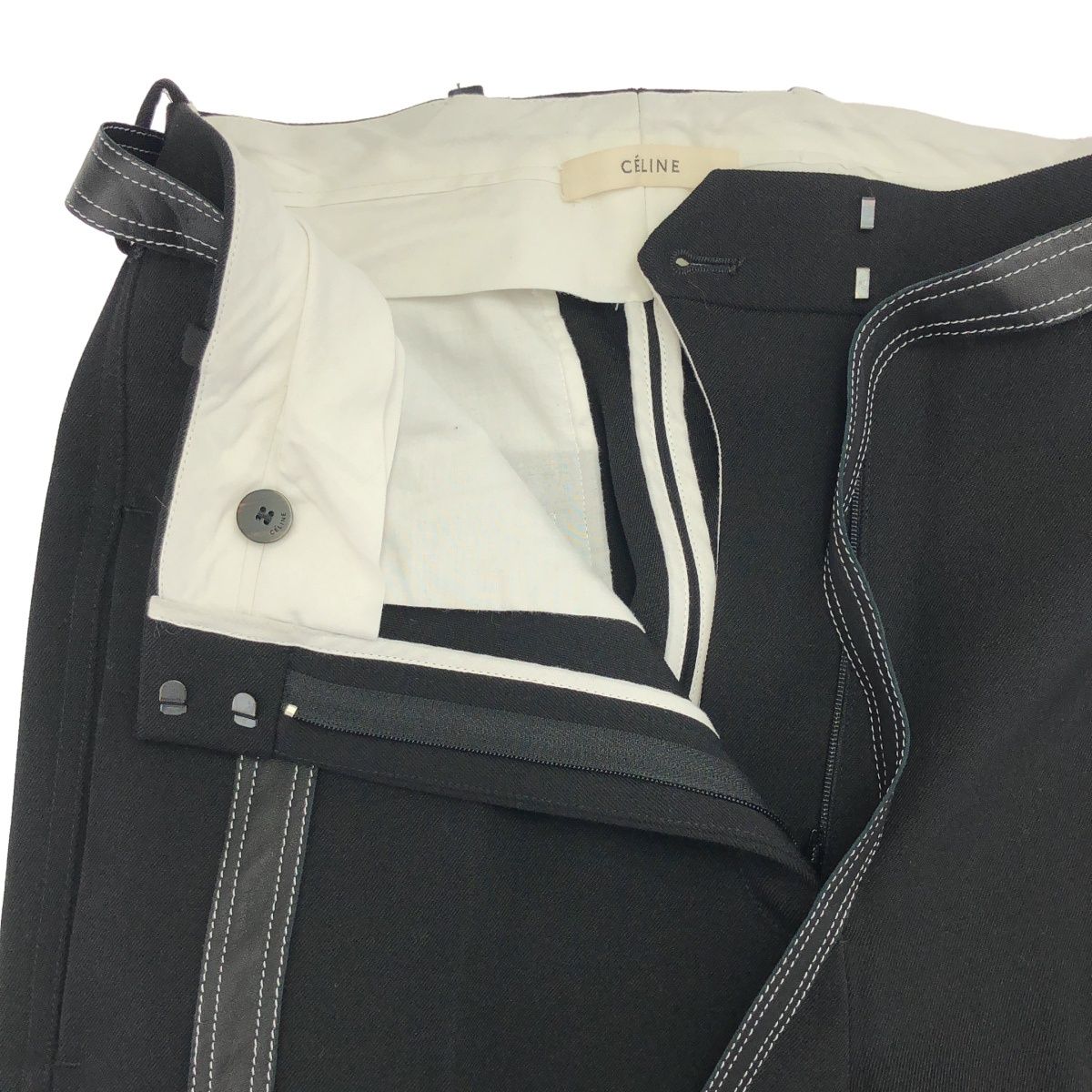 Celine by Phoebe Philo Leather Belted Wool Trousers Pants 2 Black 34 — view 4