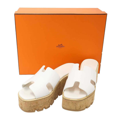 Hermes Eze Platform Cork Sandals Sl1 White