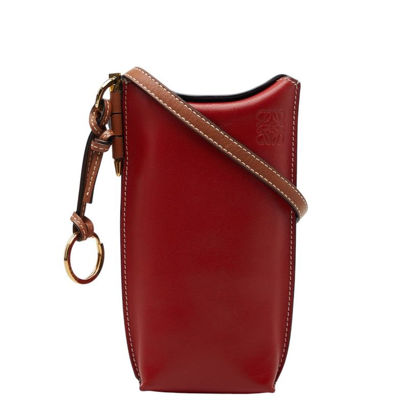 Loewe Anagram Gate Pocket Crossbody Shoulder Bag Brown Red Leather 1