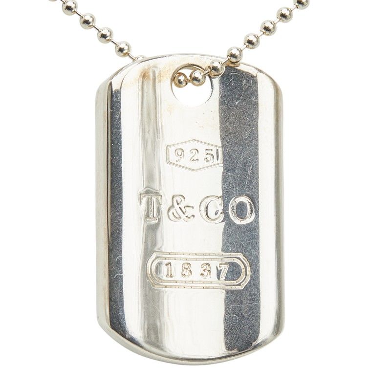 Tiffany & Co Dog Tag Plate Pendant Necklace Silver — view 3