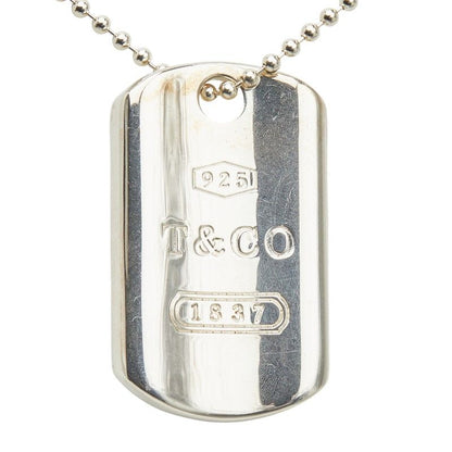 Tiffany & Co Dog Tag Plate Pendant Necklace Silver — view 3