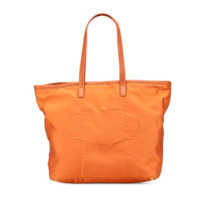 Prada Tote Shoulder Bag Orange Leather Nylon Jacquard 1