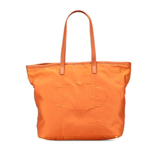 Prada Tote Shoulder Bag Orange Leather Nylon Jacquard 1