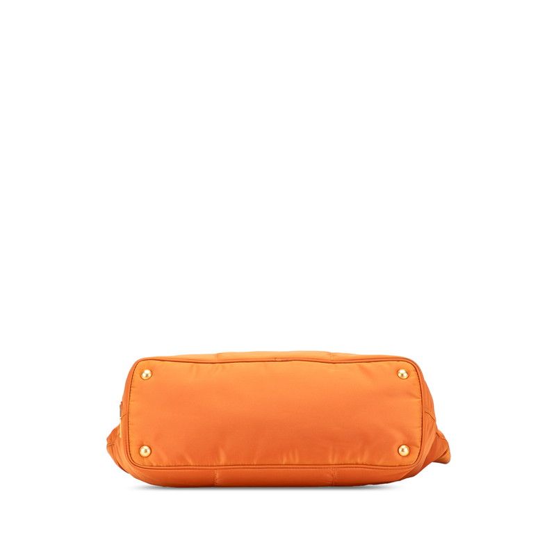 Prada Tote Shoulder Bag Orange Leather Nylon Jacquard 1 — view 3
