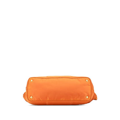 Prada Tote Shoulder Bag Orange Leather Nylon Jacquard 1 — view 3