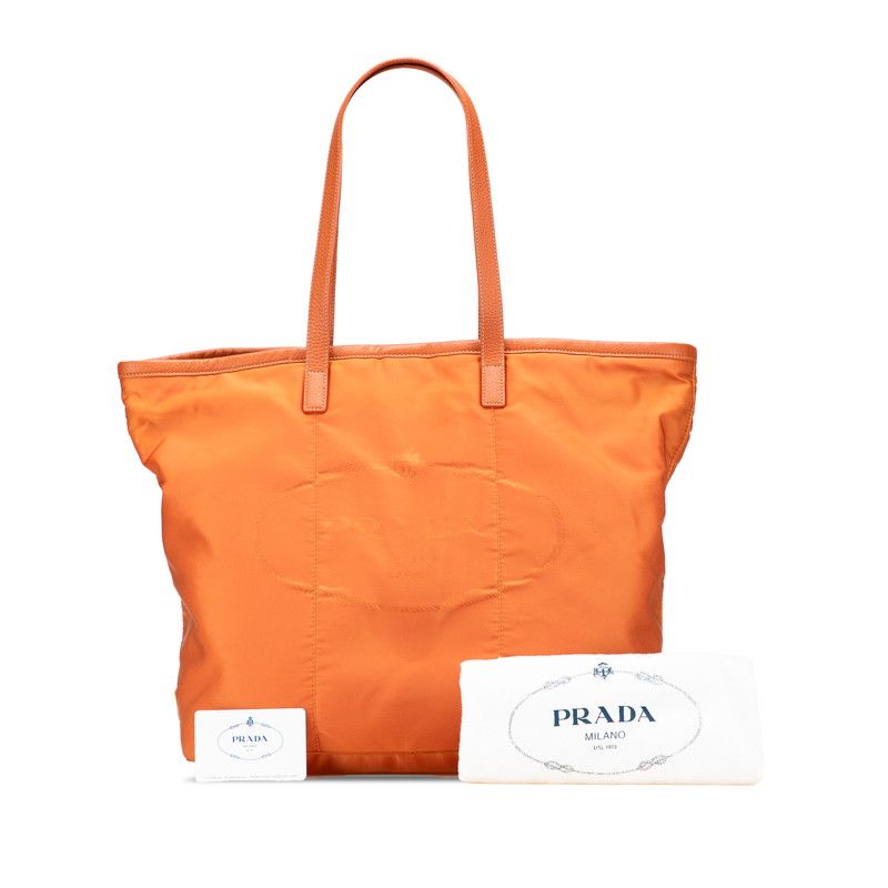 Prada Tote Shoulder Bag Orange Leather Nylon Jacquard 1 — view 9