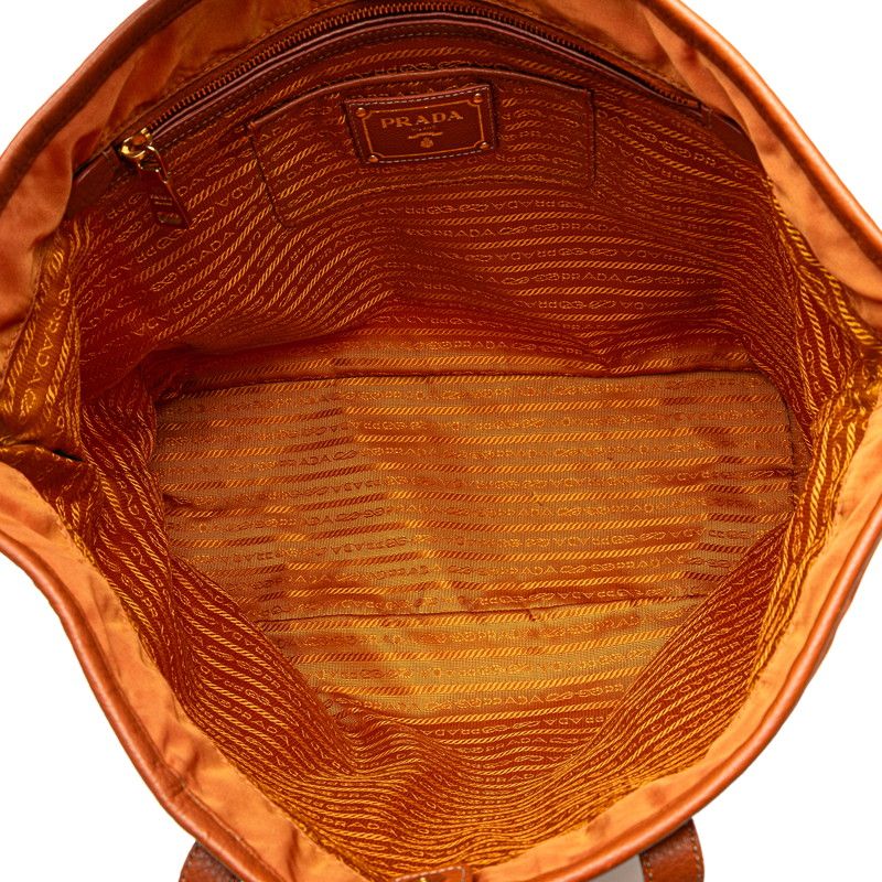 Prada Tote Shoulder Bag Orange Leather Nylon Jacquard 1 — view 5