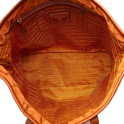 Prada Tote Shoulder Bag Orange Leather Nylon Jacquard 1 — view 5