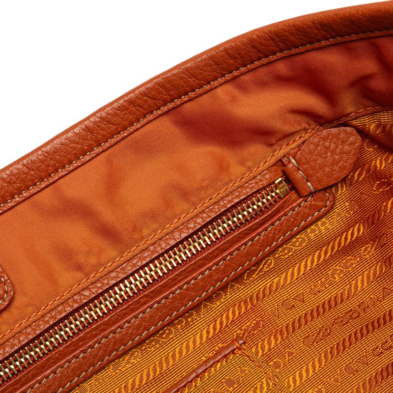 Prada Tote Shoulder Bag Orange Leather Nylon Jacquard 1 — view 6