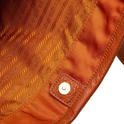 Prada Tote Shoulder Bag Orange Leather Nylon Jacquard 1 — view 4