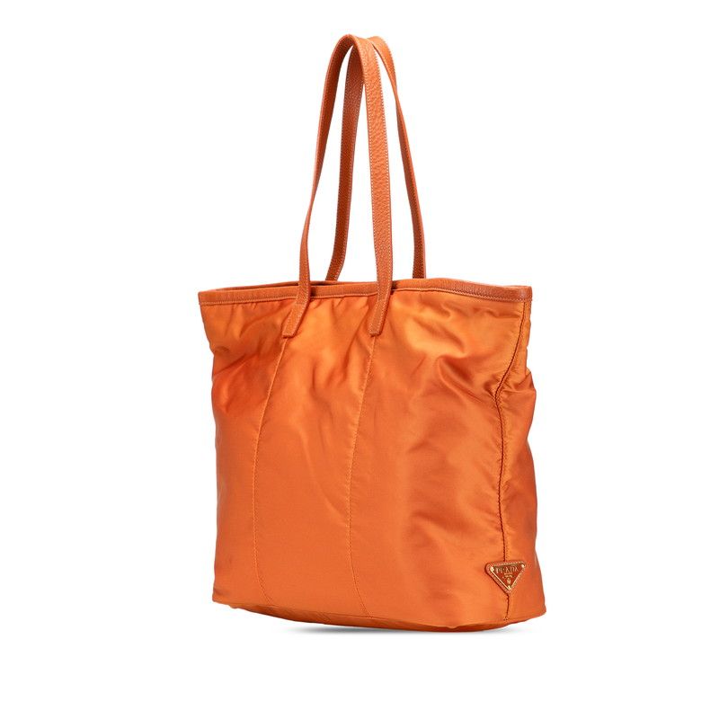 Prada Tote Shoulder Bag Orange Leather Nylon Jacquard 1 — view 2