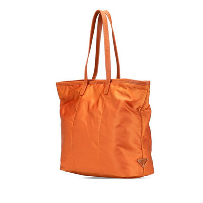 Prada Tote Shoulder Bag Orange Leather Nylon Jacquard 1 — view 2