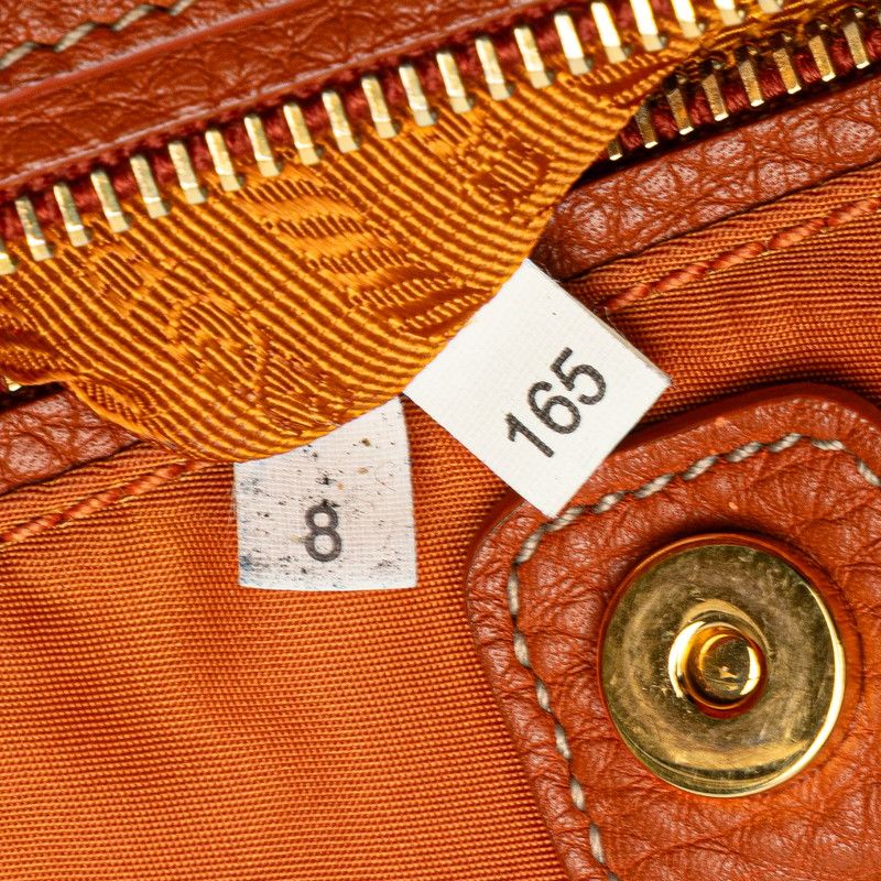 Prada Tote Shoulder Bag Orange Leather Nylon Jacquard 1 — view 7