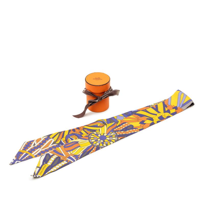Hermes Twilly les Flots du Cheval Award for Horses Scarf Purple Yellow Orange — view 5