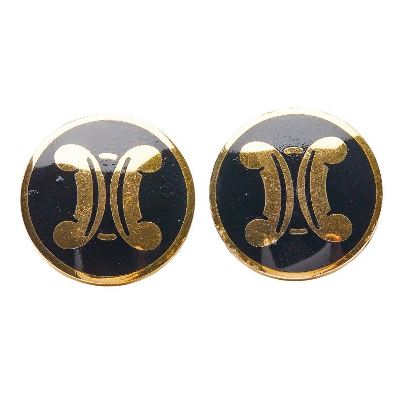 Celine Macadam Earrings Gold Black Plated Enamel 1 — view 2