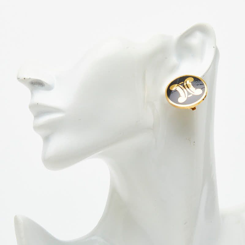Celine Macadam Earrings Gold Black Plated Enamel 1 — view 5