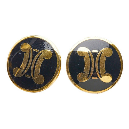 Celine Macadam Earrings Gold Black Plated Enamel 1