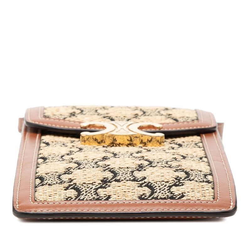 Celine Triomphe Crossbody Shoulder Bag Mobile Pouch Beige Brown Canvas Leather 1 — view 3