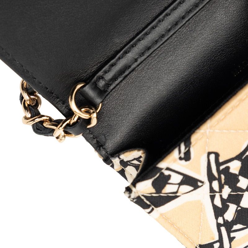 Chanel CC Logo Quilted Checkered Flag Mini Chain Shoulder Bag Beige Cotton — view 4