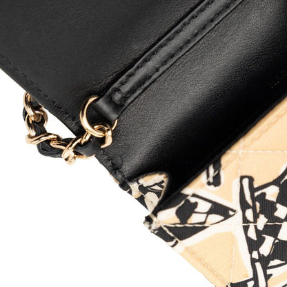 Chanel CC Logo Quilted Checkered Flag Mini Chain Shoulder Bag Beige Cotton — view 4