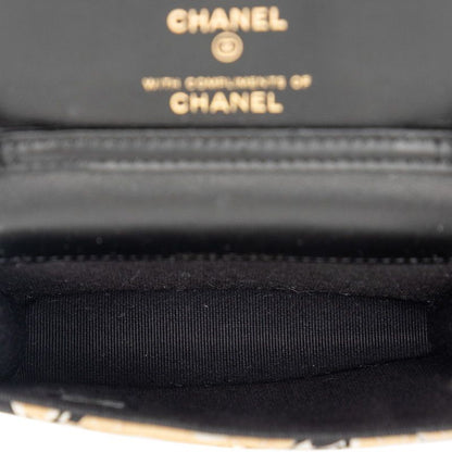 Chanel CC Logo Quilted Checkered Flag Mini Chain Shoulder Bag Beige Cotton — view 5