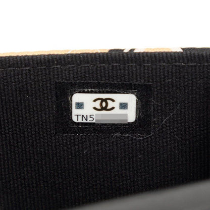 Chanel CC Logo Quilted Checkered Flag Mini Chain Shoulder Bag Beige Cotton — view 6