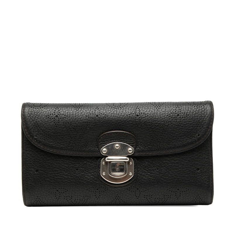 Louis Vuitton Mahina Portefeuille Amelia Bifold Wallet Black Leather