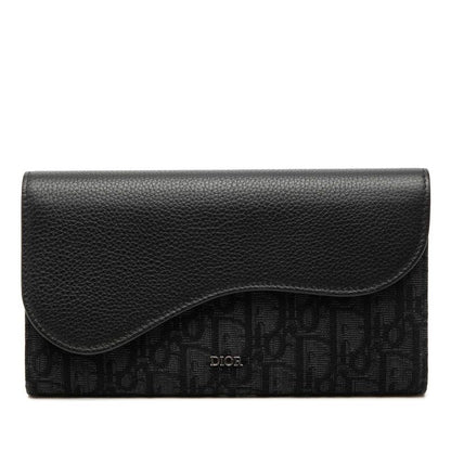 Dior Oblique Saddle Wallet Black Canvas Leather
