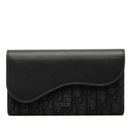 Dior Oblique Saddle Wallet Black Canvas Leather