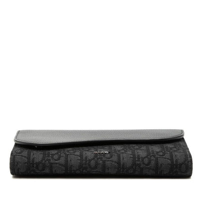 Dior Oblique Saddle Wallet Black Canvas Leather — view 3
