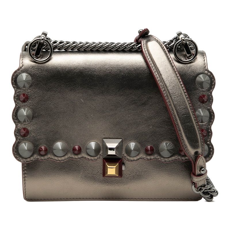 Fendi Canai Chain Shoulder Bag Silver Leather
