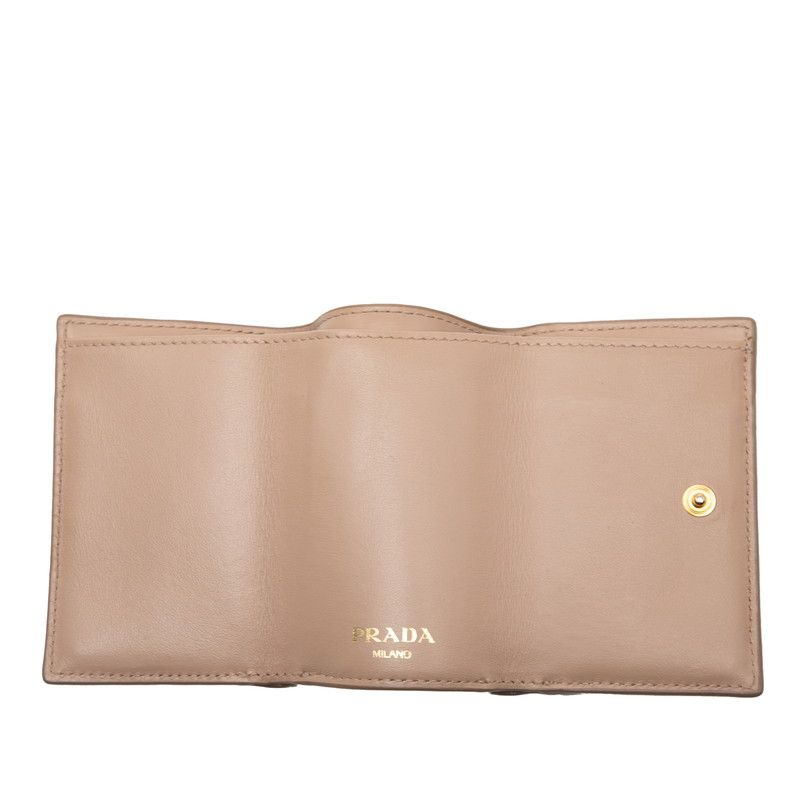 Prada Logo Compact Wallet Trifold Beige Saffiano Leather 1 — view 4