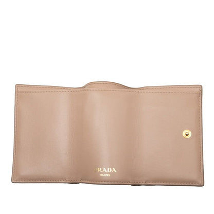 Prada Logo Compact Wallet Trifold Beige Saffiano Leather 1 — view 4
