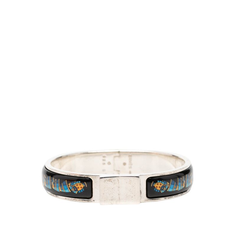Hermes Enamel PM Location Cloisonne Bangle Silver Black Blue 1- Bracelet