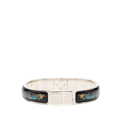 Hermes Enamel PM Location Cloisonne Bangle Silver Black Blue 1- Bracelet