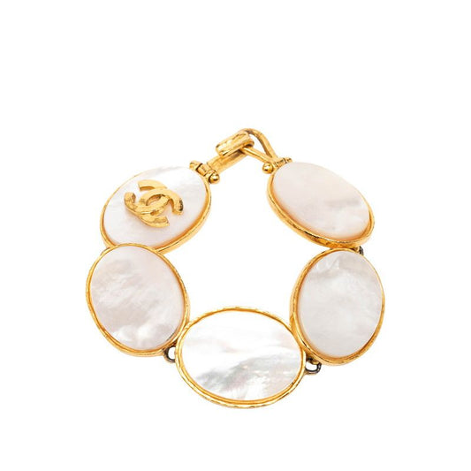 Chanel CC Logo Bangle Gold White Plated 1- Bracelet