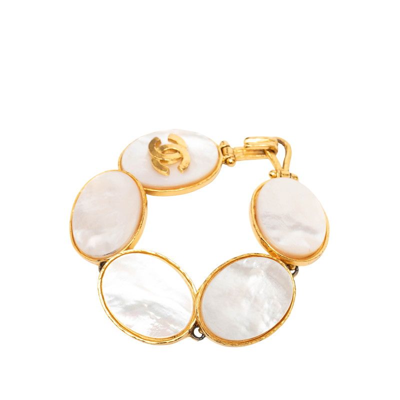 Chanel CC Logo Bangle Gold White Plated 1- Bracelet — view 2