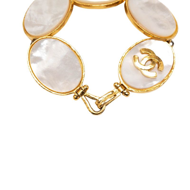 Chanel CC Logo Bangle Gold White Plated 1- Bracelet — view 5