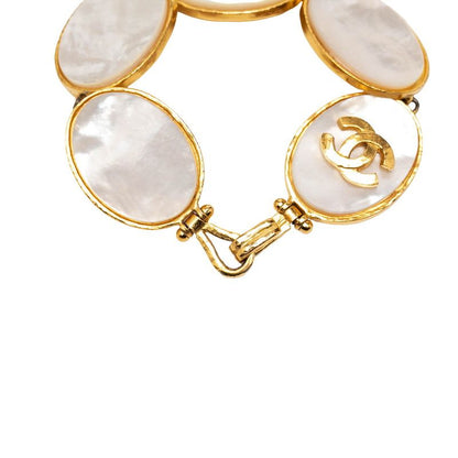 Chanel CC Logo Bangle Gold White Plated 1- Bracelet — view 5