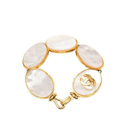 Chanel CC Logo Bangle Gold White Plated 1- Bracelet — view 3