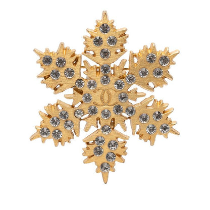 Chanel CC Logo Snowflake Brooch Gold Plated Line Stone 1